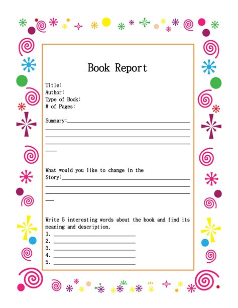 book report template 12th grade